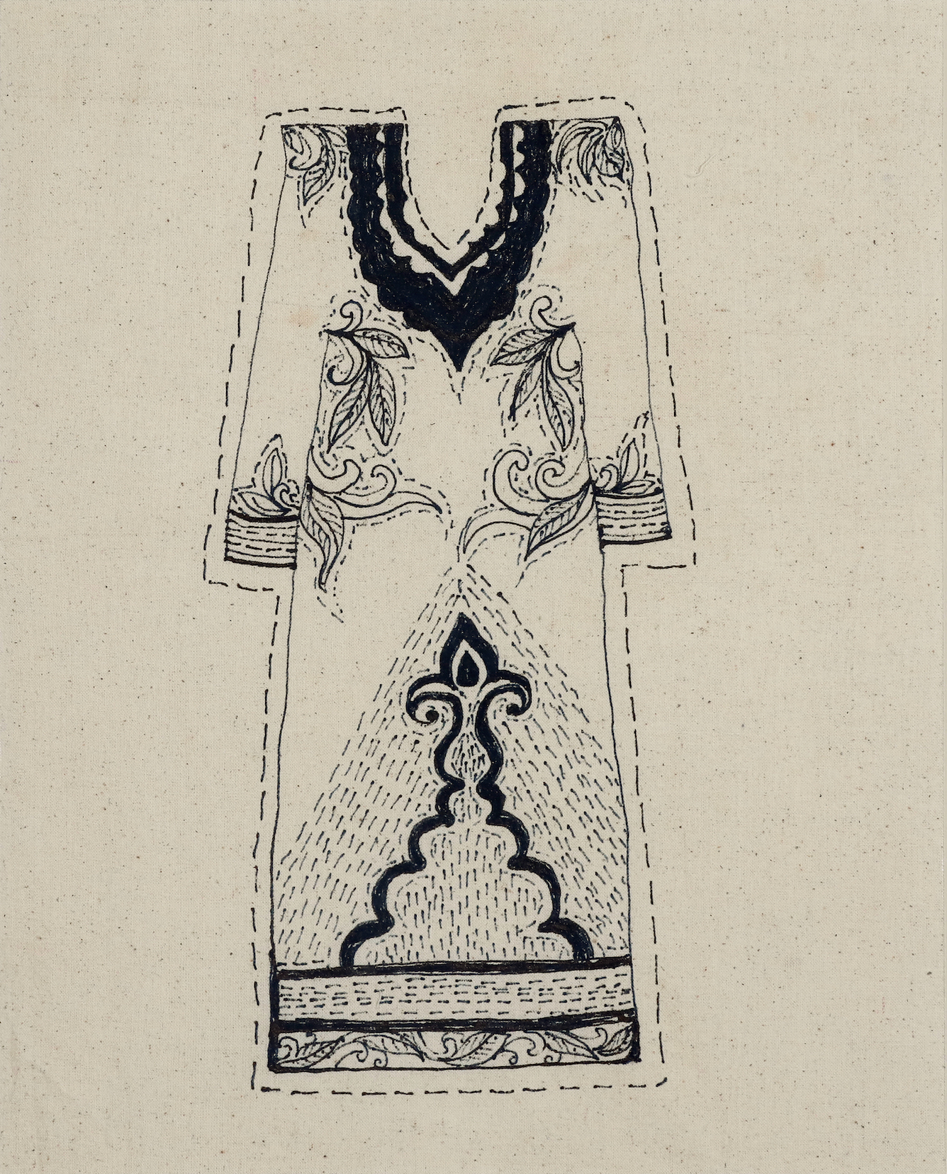 Arshi Irshad Ahmadzai, ink on kora cloth