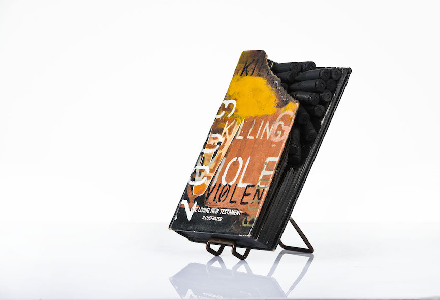 Kingsley Gunatillake, book art, Used books & bullets