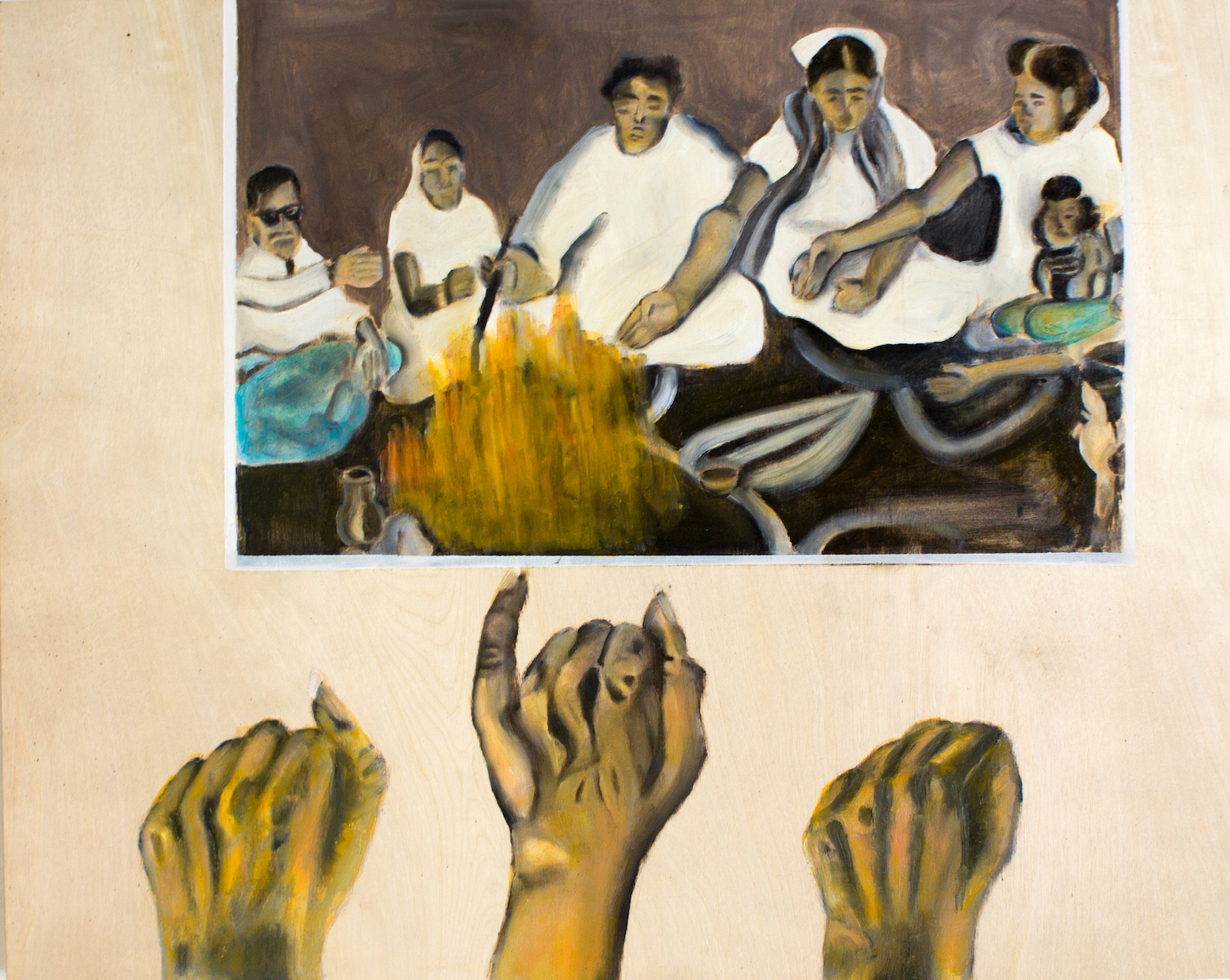 Namrata arjun, performative art, oil on panel