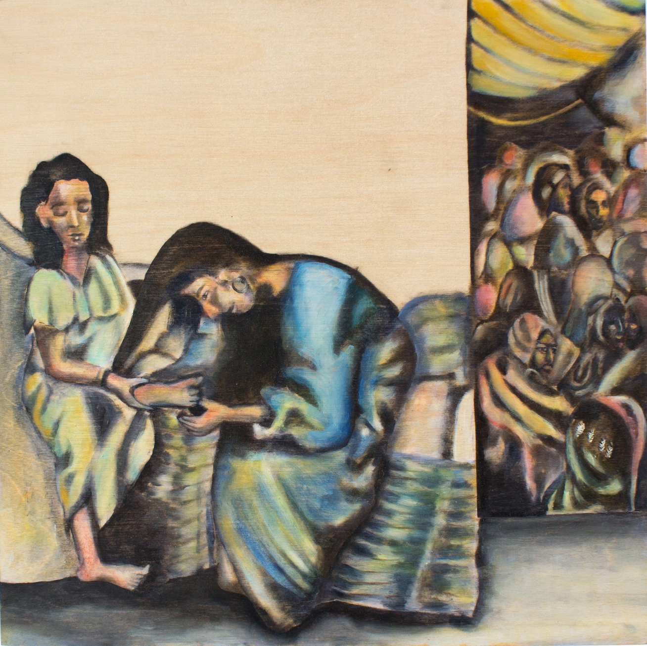 Namrata arjun, performative art, oil on panel