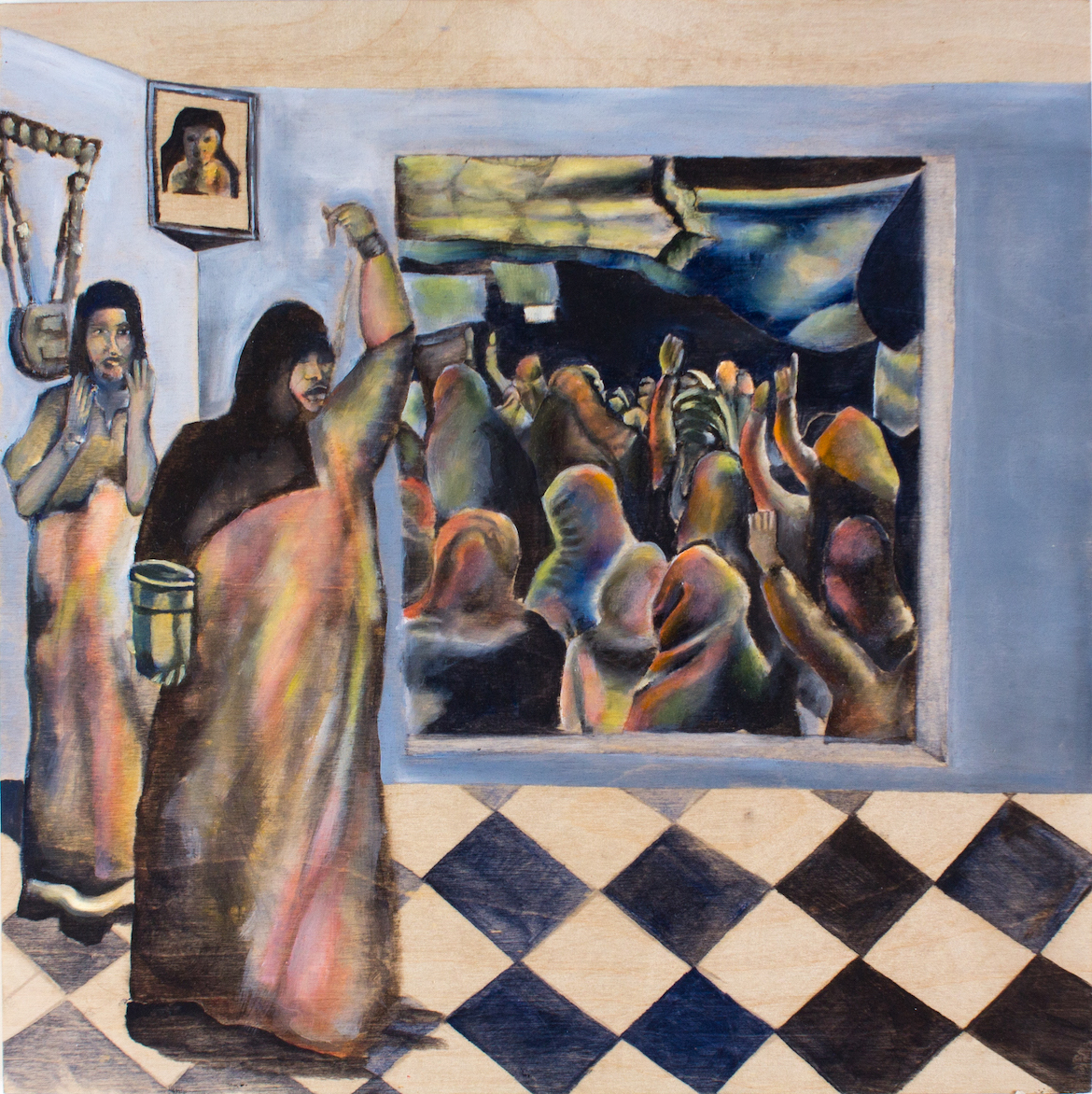 Namrata arjun, performative art, oil on panel