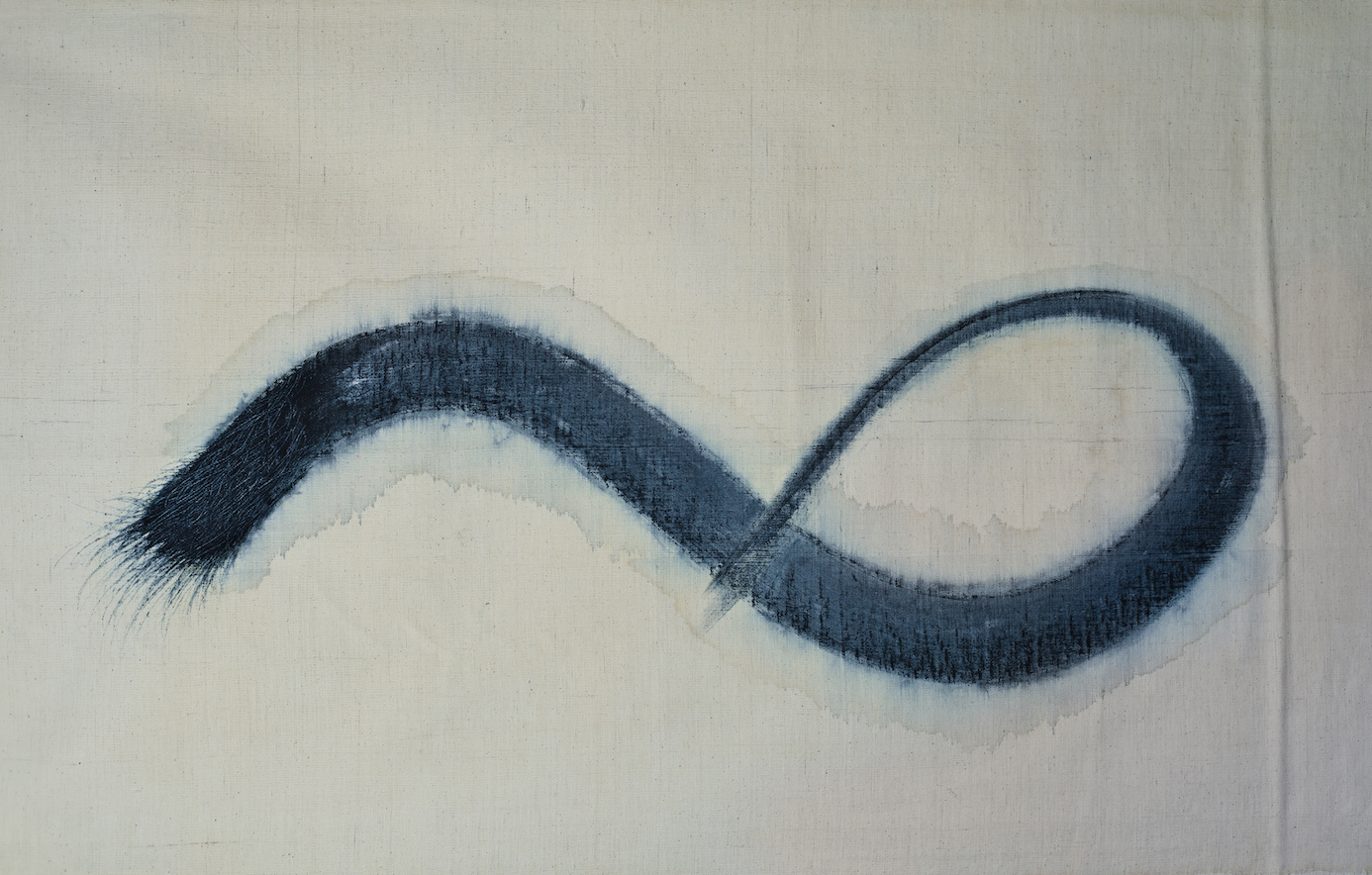 Kaimurai, indigo on handamade textile