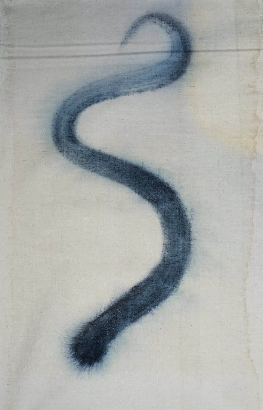 Kaimurai, indigo on handamade textile