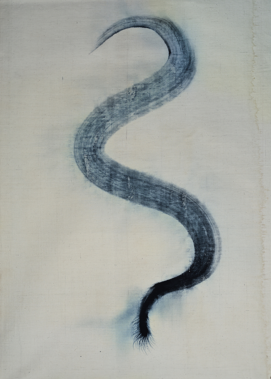Kaimurai, indigo on handamade textile