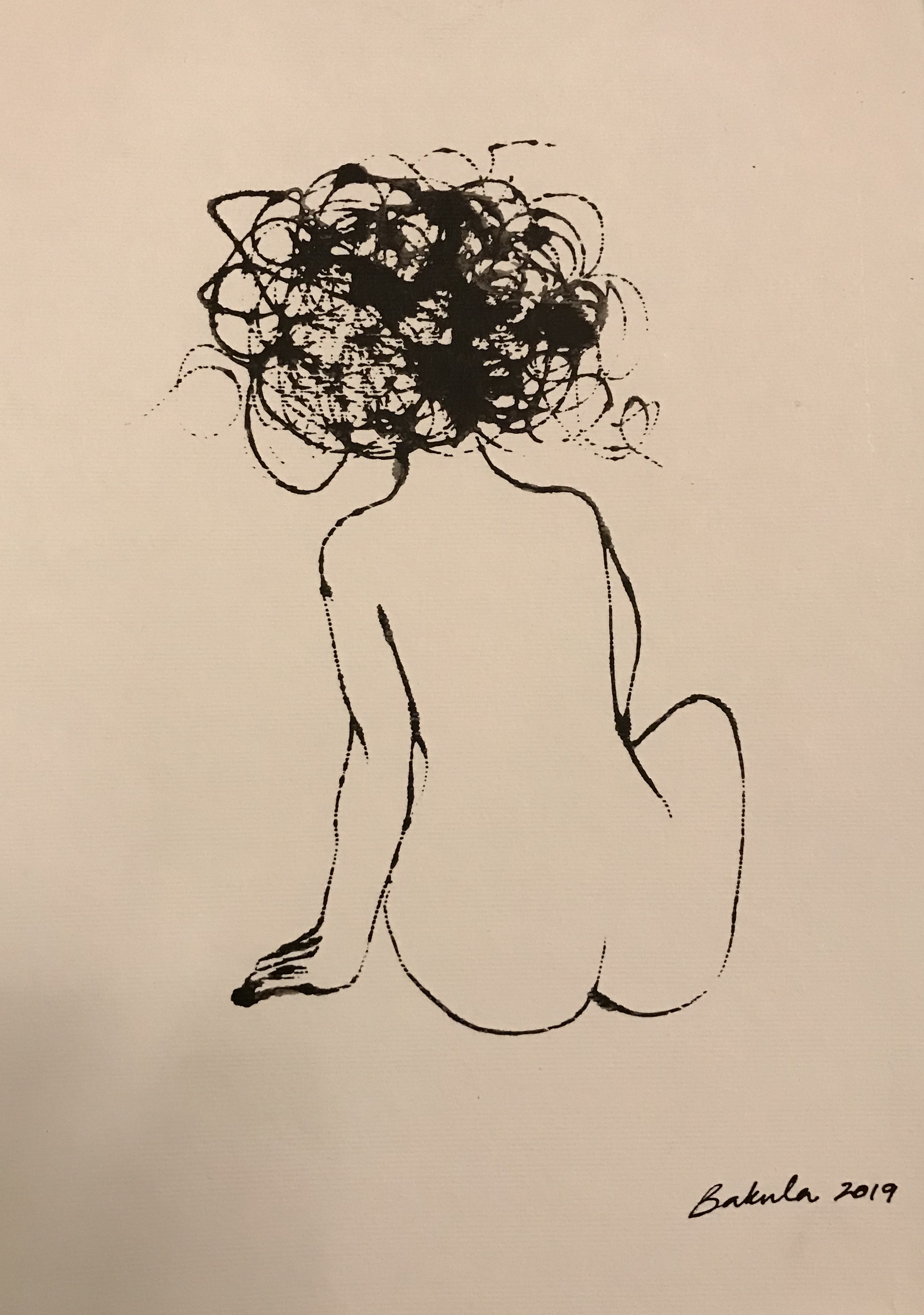 Bakula Nayak, contempoary artist, ink on paper