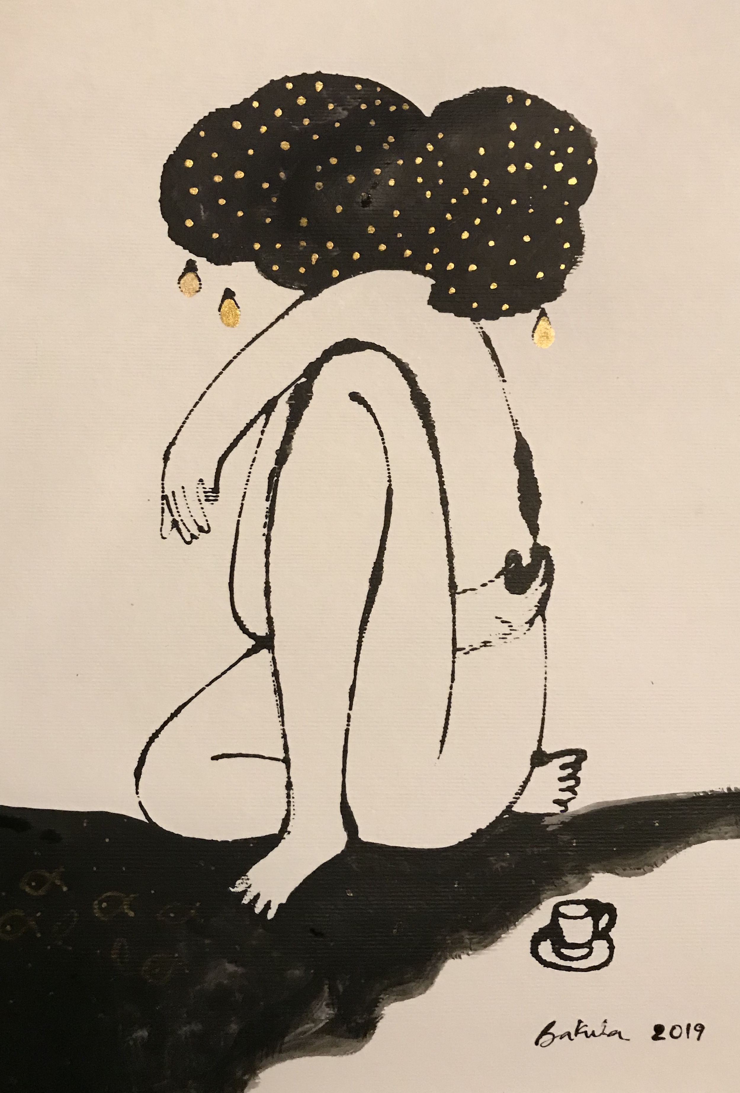 Bakula Nayak, contempoary artist, ink on paper