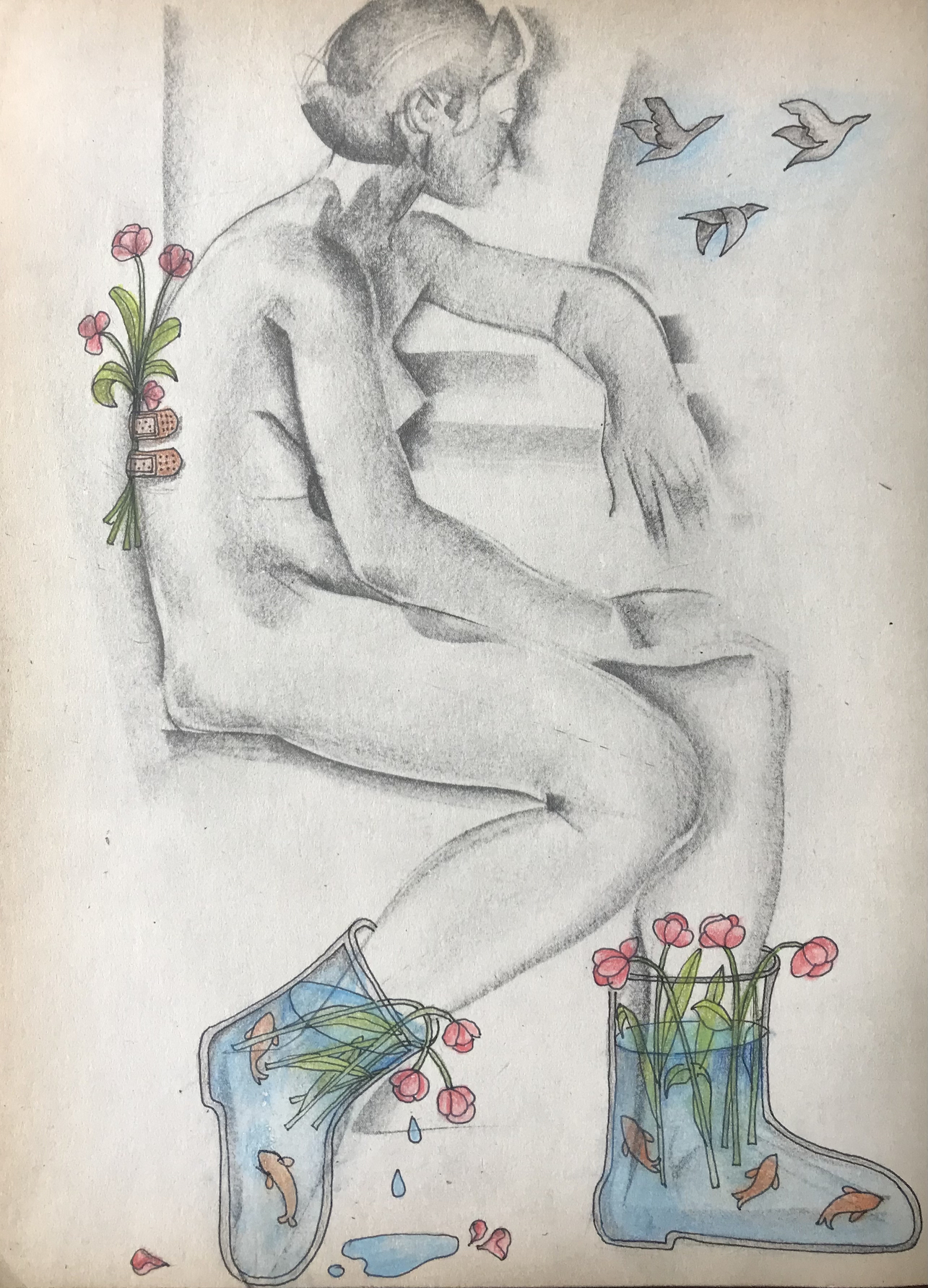 Bakula Nayak, contempoary artist, vintage paper drawing