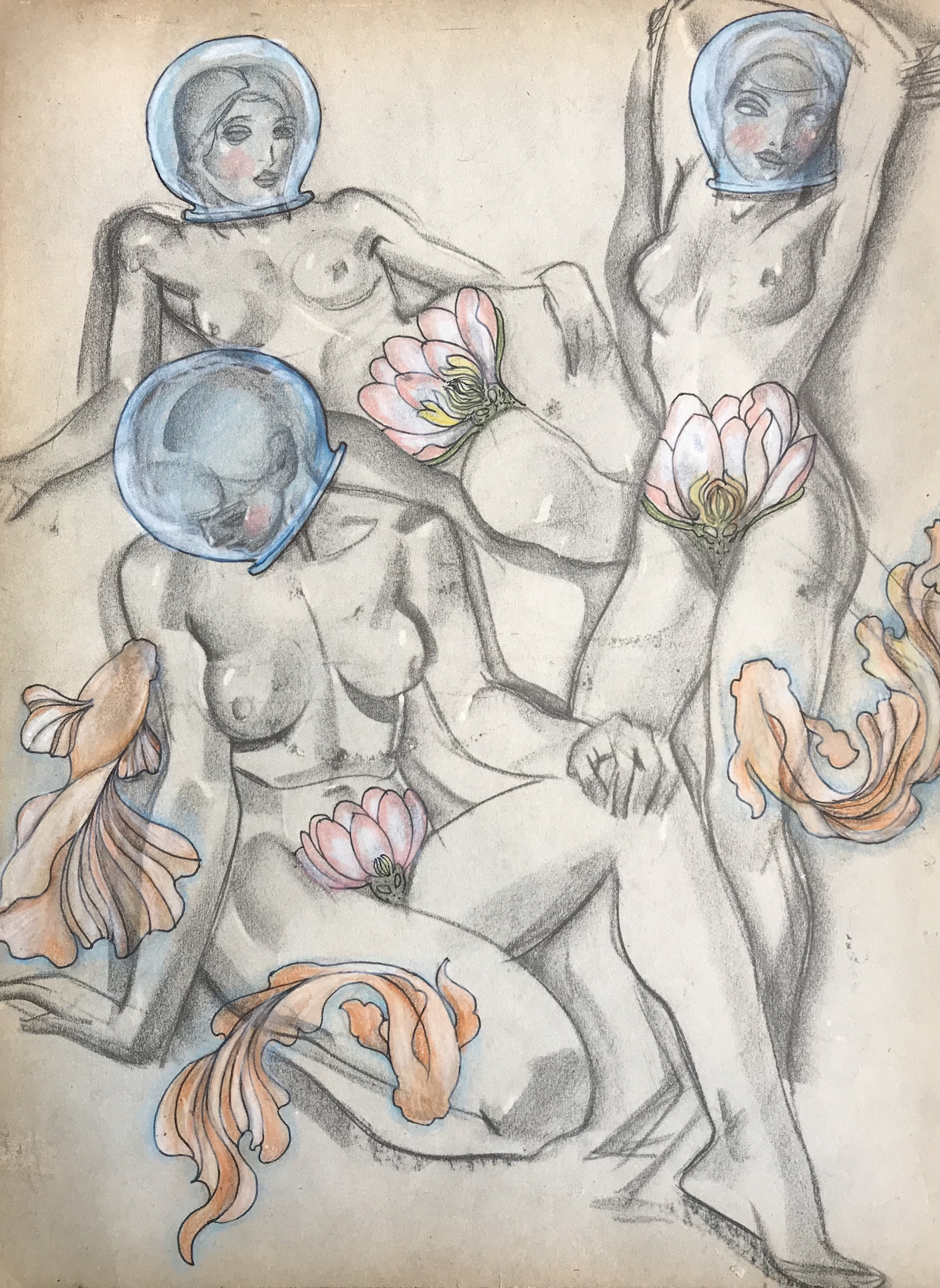 Bakula Nayak, contempoary artist, vintage paper drawing