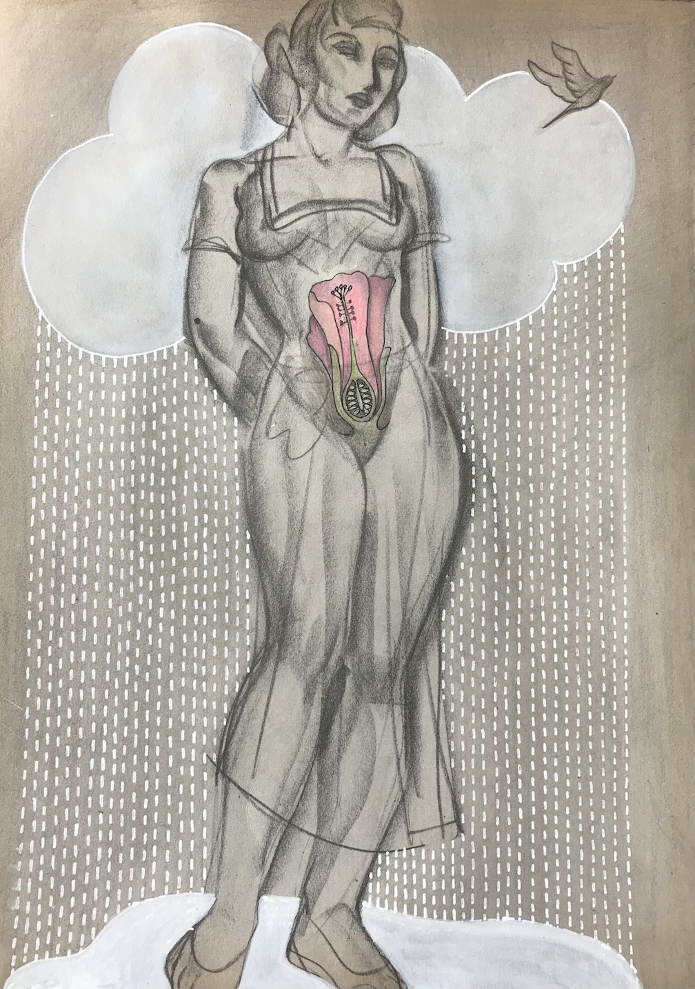 Bakula Nayak, contempoary artist, vintage paper drawing