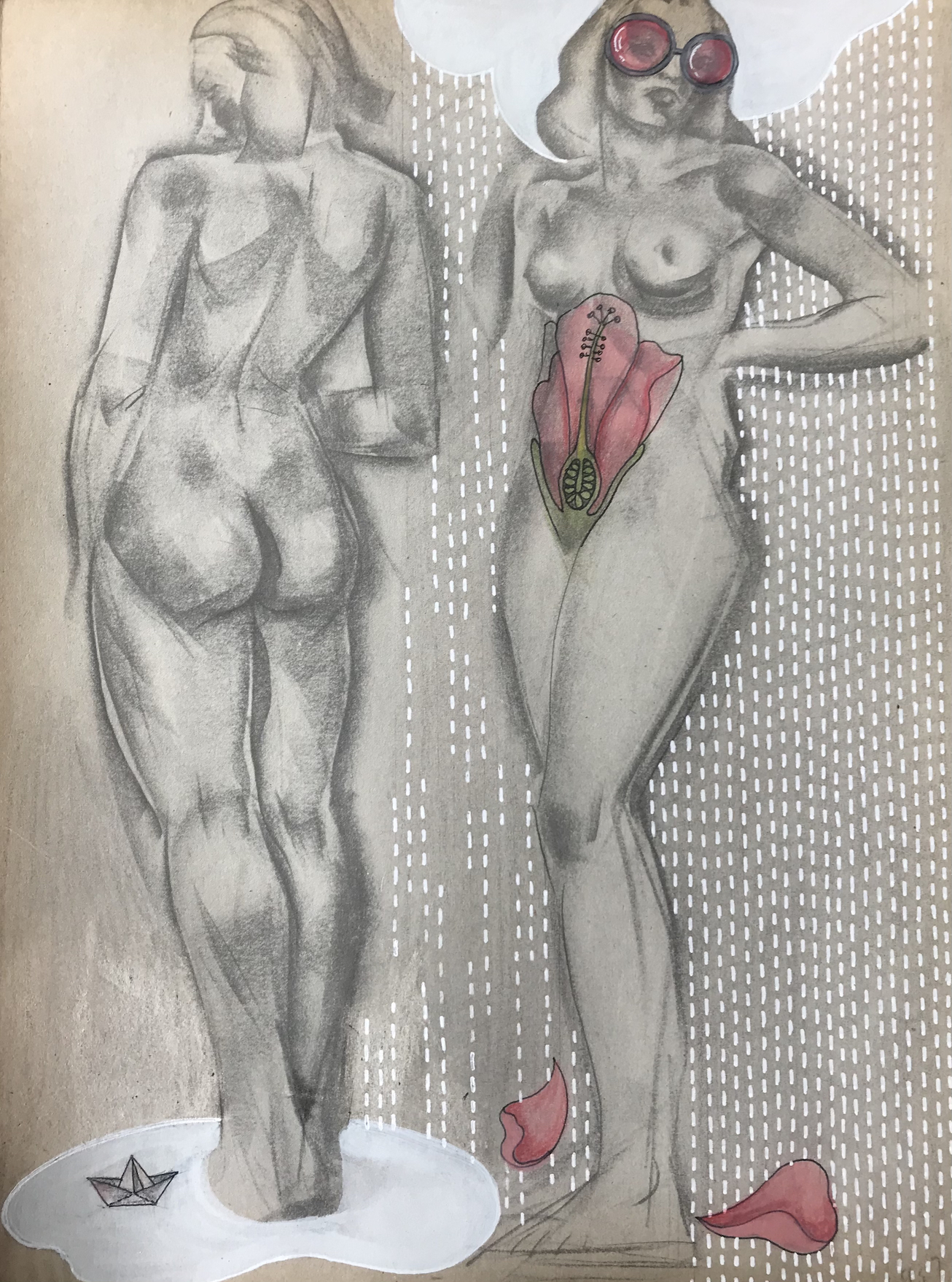 Bakula Nayak, contempoary artist, vintage paper drawing