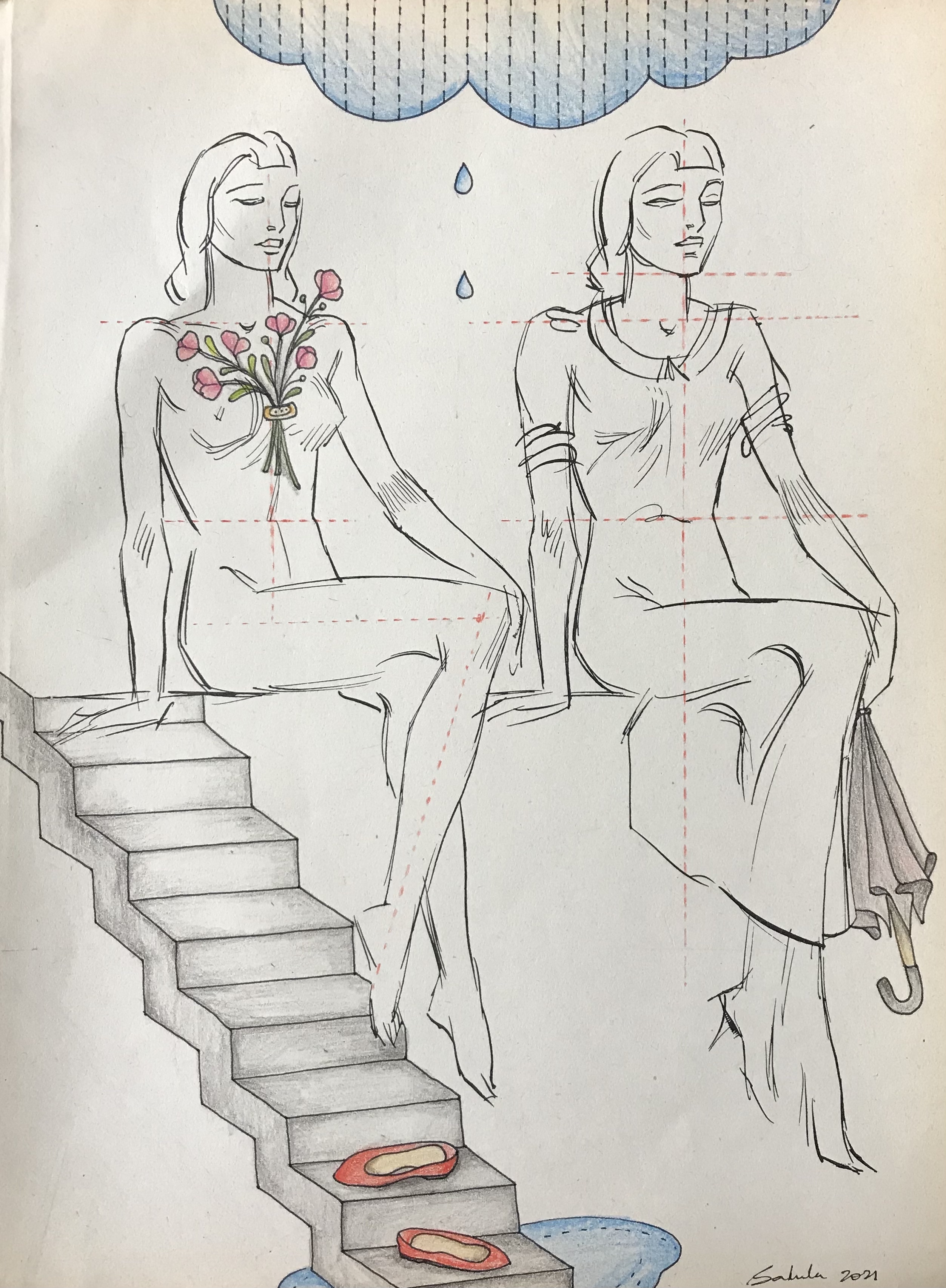 Bakula Nayak, contempoary artist, vintage paper drawing