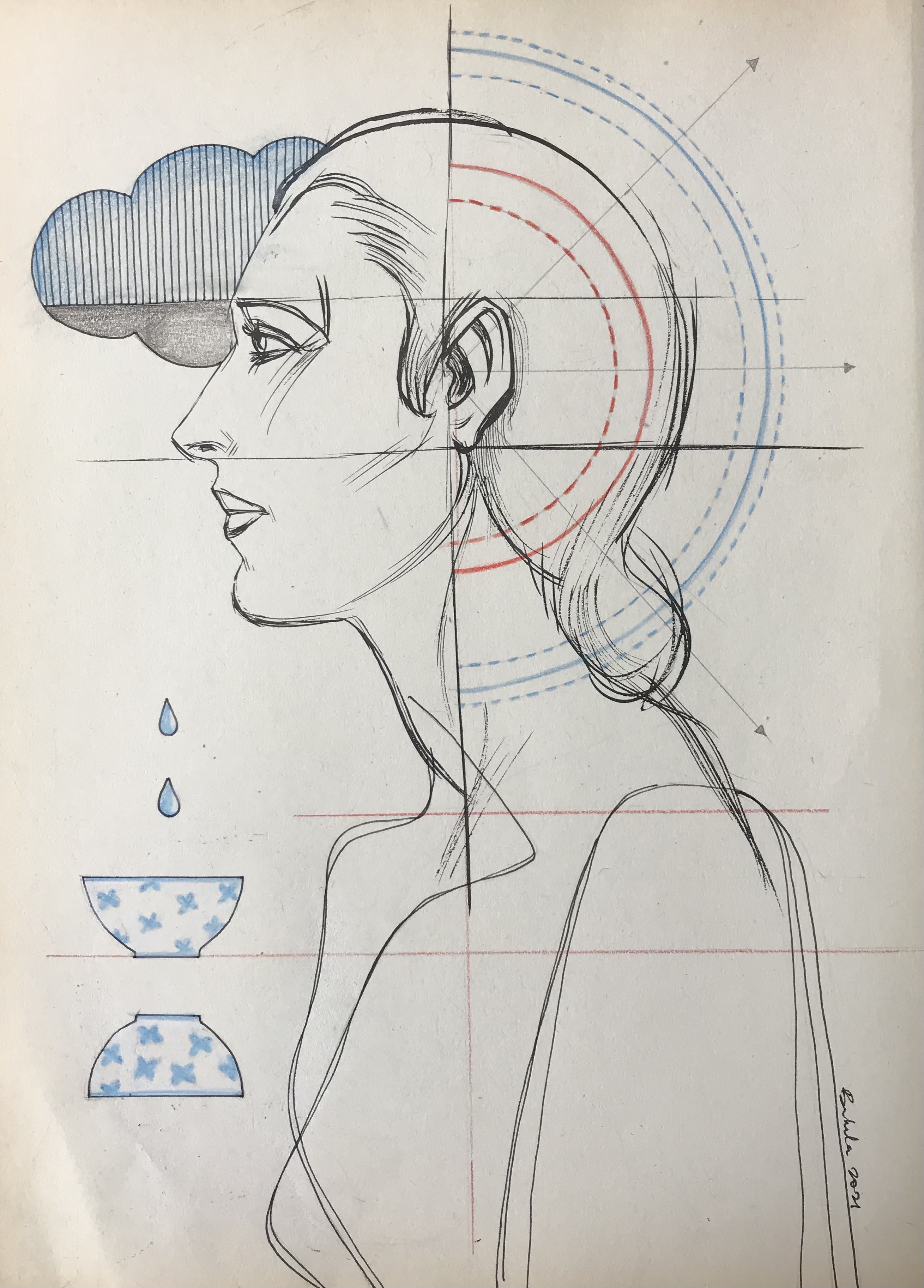 Bakula Nayak, contempoary artist, vintage paper drawing