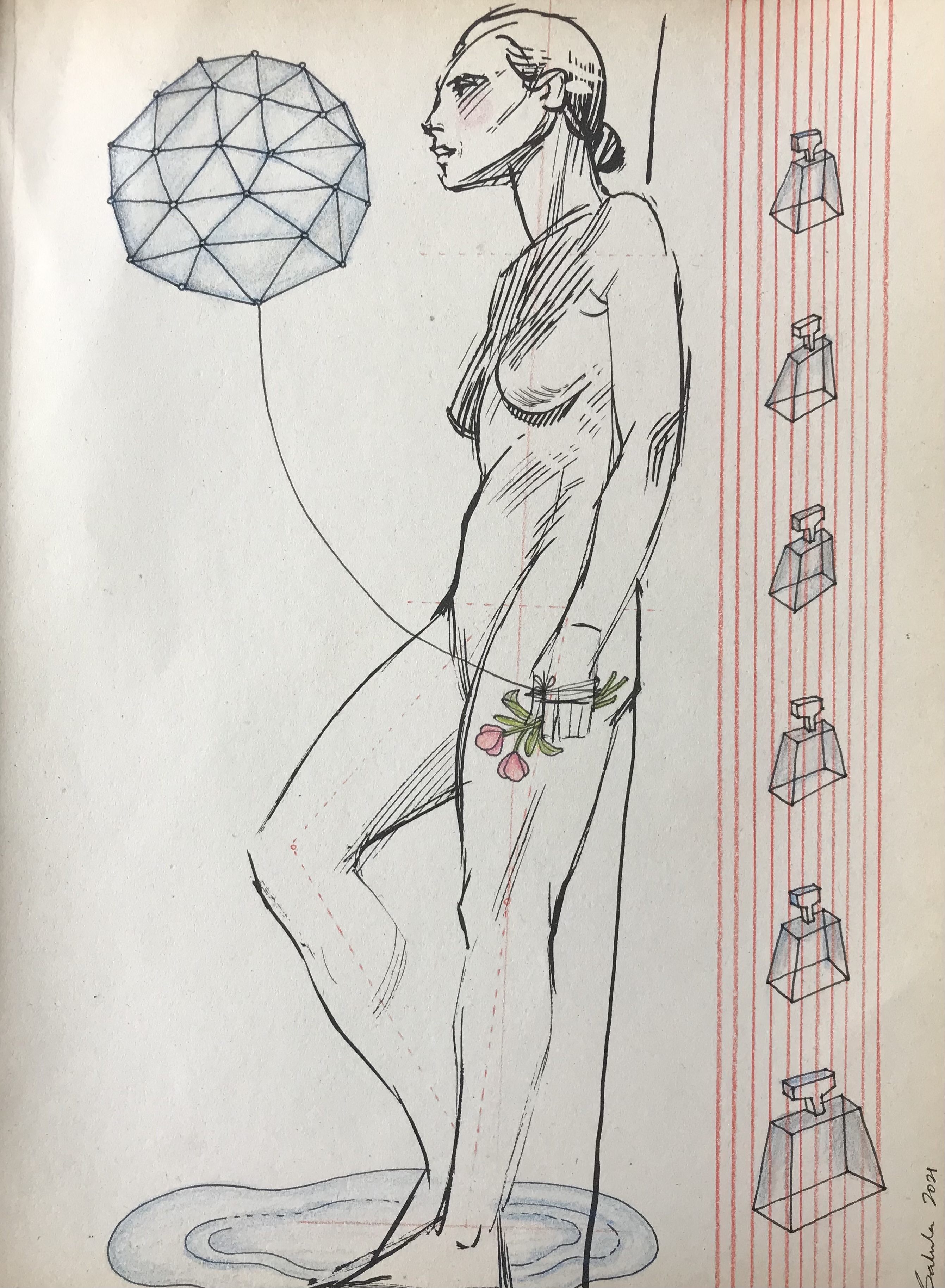 Bakula Nayak, contempoary artist, vintage paper drawing